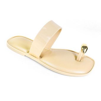 Jelli-114 Metallic Toe Ring Flat Slide Sandals Casual Summer Footwear