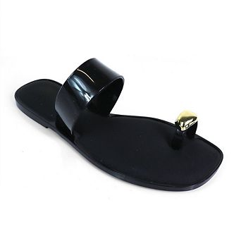Jelli-114 Metallic Toe Ring Flat Slide Sandals Casual Summer Footwear