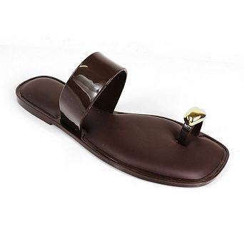 Jelli-114 Metallic Toe Ring Flat Slide Sandals Casual Summer Footwear