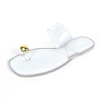 Jelli-114 Metallic Toe Ring Flat Slide Sandals Casual Summer Footwear