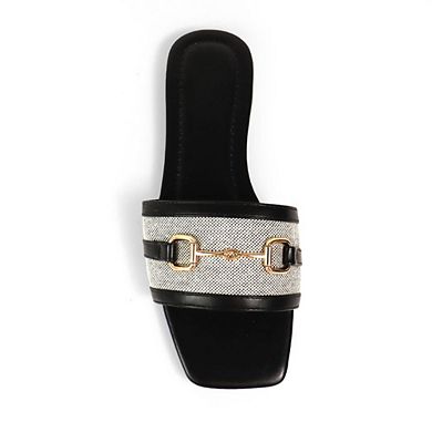 Kyra-6 Textured Upper Horsebit Accent Open Toe Slide Sandals