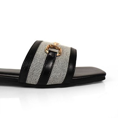 Kyra-6 Textured Upper Horsebit Accent Open Toe Slide Sandals
