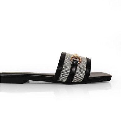 Kyra-6 Textured Upper Horsebit Accent Open Toe Slide Sandals