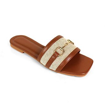 Kyra-6 Textured Upper Horsebit Accent Open Toe Slide Sandals