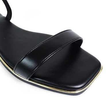 Olgana-3 Minimalist Ankle Strap Flat Sandals with Metallic Trim Detail