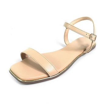 Olgana-3 Minimalist Ankle Strap Flat Sandals with Metallic Trim Detail