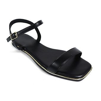 Olgana-3 Minimalist Ankle Strap Flat Sandals with Metallic Trim Detail