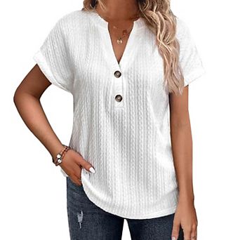 Women's Summer V Neck Blouse Casual Short Sleeves Tops
