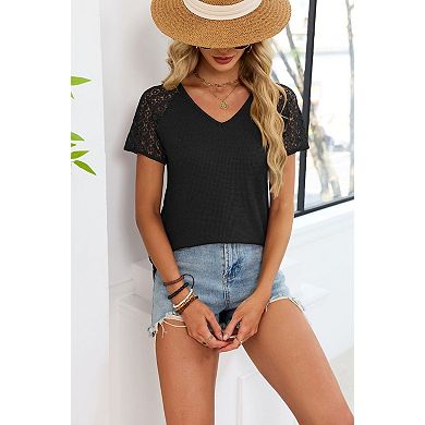 Women's Summer V-Neck Casual Blouse Short Sleeve Top