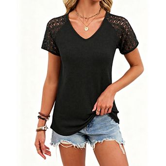 Women's Summer V-Neck Casual Blouse Short Sleeve Top