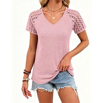 Women's Summer V-Neck Casual Blouse Short Sleeve Top