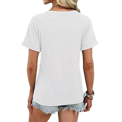 Women's Summer V Neck Blouse Casual Short Sleeve Top