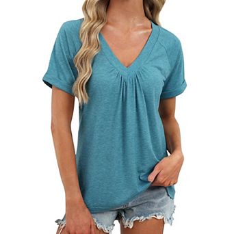 Women's Summer V Neck Blouse Casual Short Sleeve Top