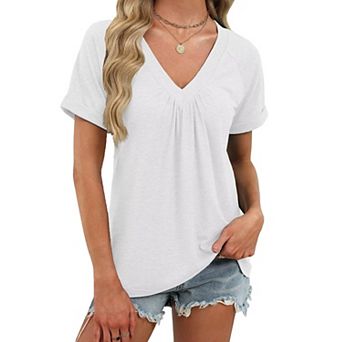 Women's Summer V Neck Blouse Casual Short Sleeve Top