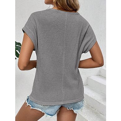 Women's Short Sleeve Sweater Lightweight Summer Crochet Knit Tops