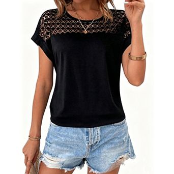 Women's Short Sleeve Crew Neck Hollow Out Blouse for Daily Wear