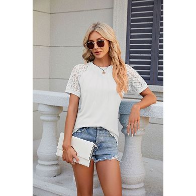 Women's Short Sleeve Blouse Crew Neck Pleated Front Top for Daily Wear