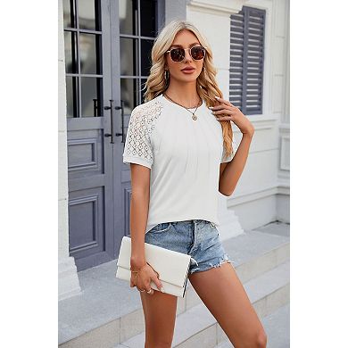 Women's Short Sleeve Blouse Crew Neck Pleated Front Top for Daily Wear