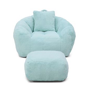 Aoolive Giant Bean Bag Chair with Footstool for Adults and Kids,Faux Fur Shell-Shaped Accent Sofa