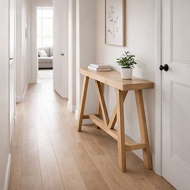 GOMYHOME 58.5" Farmhouse A-Frame Console Table, Wood Entryway Sofa Table