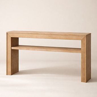 GOMYHOME Rustic Wood Console Table with Shelf, 59" Entryway Sofa Table, Natural Finish