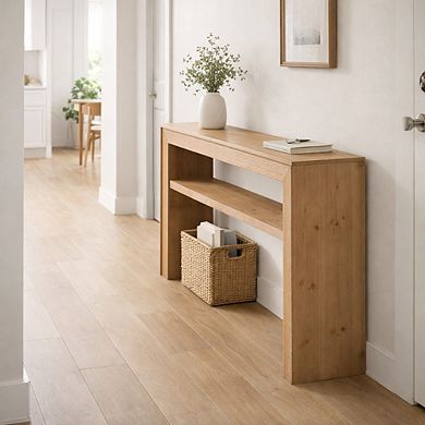 GOMYHOME Rustic Wood Console Table with Shelf, 59" Entryway Sofa Table, Natural Finish