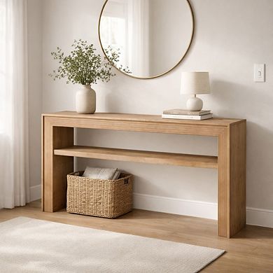 GOMYHOME Rustic Wood Console Table with Shelf, 59" Entryway Sofa Table, Natural Finish