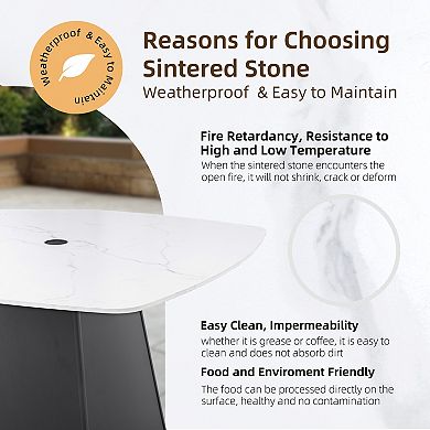 GOMYHOME 44" Outdoor Patio Dining Table, Sintered Stone Top with Aluminum Base