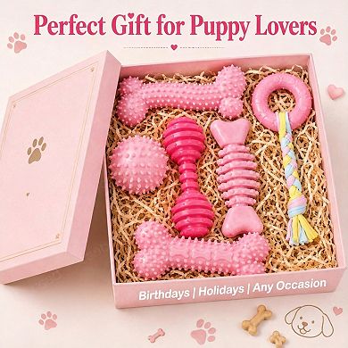 6 Pack Pink Puppy Chew Toys Soft Durable Interactive for Small Dogs