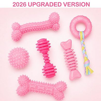 6 Pack Pink Puppy Chew Toys Soft Durable Interactive for Small Dogs