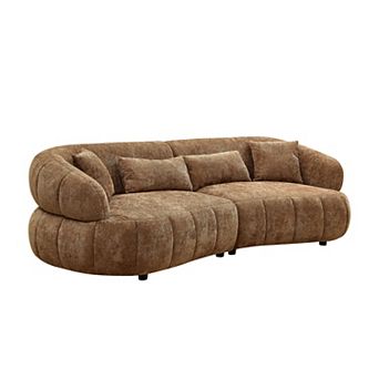 GOMYHOME 102" Curved Sectional Sofa, 4-Seat Modern Upholstered Couch with Textured Fabric, Brown