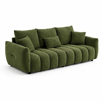 GOMYHOME 79.5" Teddy Fabric 3-Seater Sofa, Upholstered Modern Couch with Wood Frame, Green