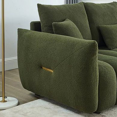 GOMYHOME 79.5" Teddy Fabric 3-Seater Sofa, Upholstered Modern Couch with Wood Frame, Green