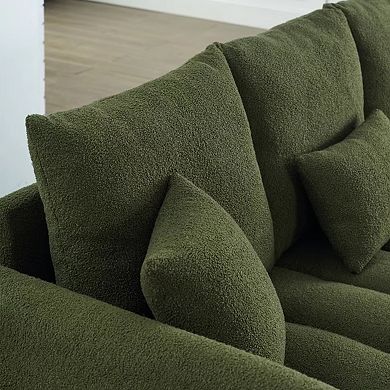GOMYHOME 79.5" Teddy Fabric 3-Seater Sofa, Upholstered Modern Couch with Wood Frame, Green