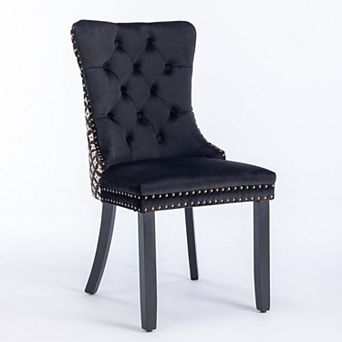 GOMYHOME Glam Black Velvet Dining Chair (Set of 2) - Tufted High Back, Gold Nailhead Trim
