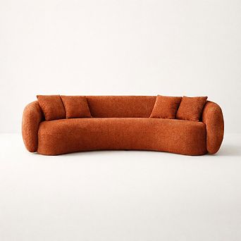 GOMYHOME 102" Curved Boucle Sofa, 5-Seater Half Moon Upholstered Couch, Orange