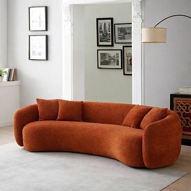 GOMYHOME 102" Curved Boucle Sofa, 5-Seater Half Moon Upholstered Couch, Orange