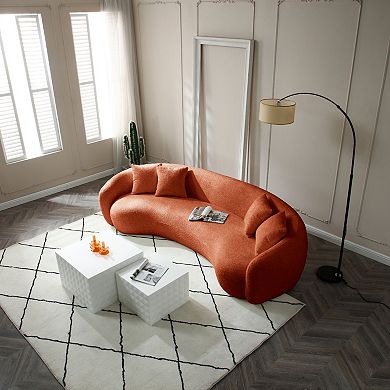 GOMYHOME 102" Curved Boucle Sofa, 5-Seater Half Moon Upholstered Couch, Orange