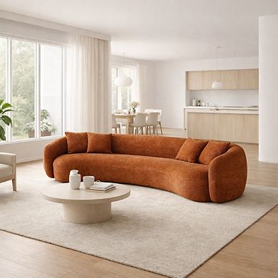 GOMYHOME 102" Curved Boucle Sofa, 5-Seater Half Moon Upholstered Couch, Orange