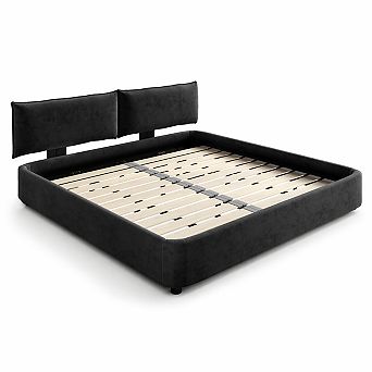 GOMYHOME King Chenille Upholstered Platform Bed Frame with Adjustable Headboard, Wood Slats