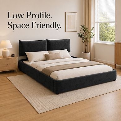 GOMYHOME King Chenille Upholstered Platform Bed Frame with Adjustable Headboard, Wood Slats
