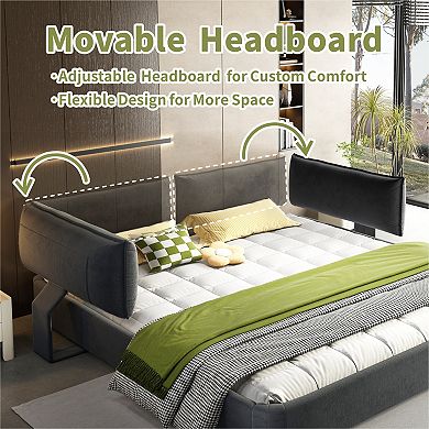 GOMYHOME King Chenille Upholstered Platform Bed Frame with Adjustable Headboard, Wood Slats