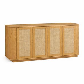 GOMYHOME 64” Rattan Door Dining Sideboard Cabinet with Rounded Corners