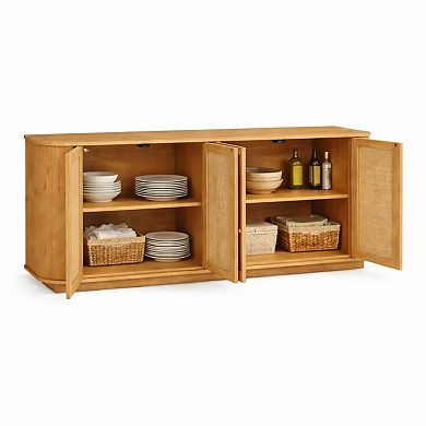 GOMYHOME 64” Rattan Door Dining Sideboard Cabinet with Rounded Corners