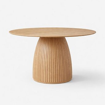 GOMYHOME 47" Round Dining Table, Oak MDF Pedestal Base Kitchen Table