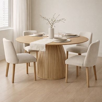 GOMYHOME 47" Round Dining Table, Oak MDF Pedestal Base Kitchen Table