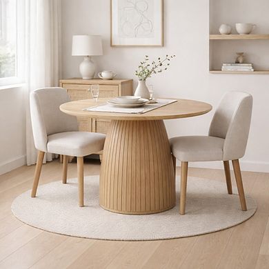 GOMYHOME 47" Round Dining Table, Oak MDF Pedestal Base Kitchen Table