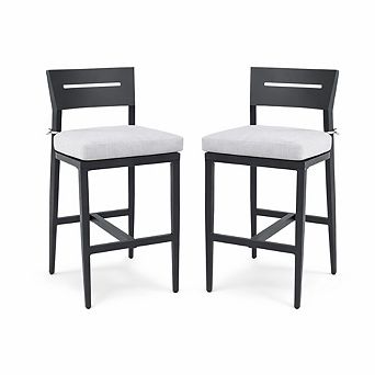 GOMYHOME Outdoor Aluminum Bar Stools Set of 2, Sunbrella Cushion, Black Frame