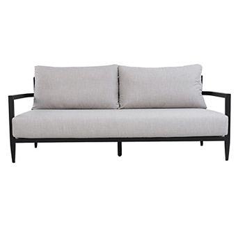 GOMYHOME Outdoor Bench Sofa, Aluminum Frame with Sunbrella Cushions, 3-Seat Patio Seating