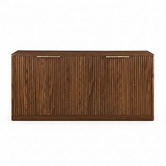 GOMYHOME Modern Wavy 4-Door Walnut Storage Sideboard Cabinet